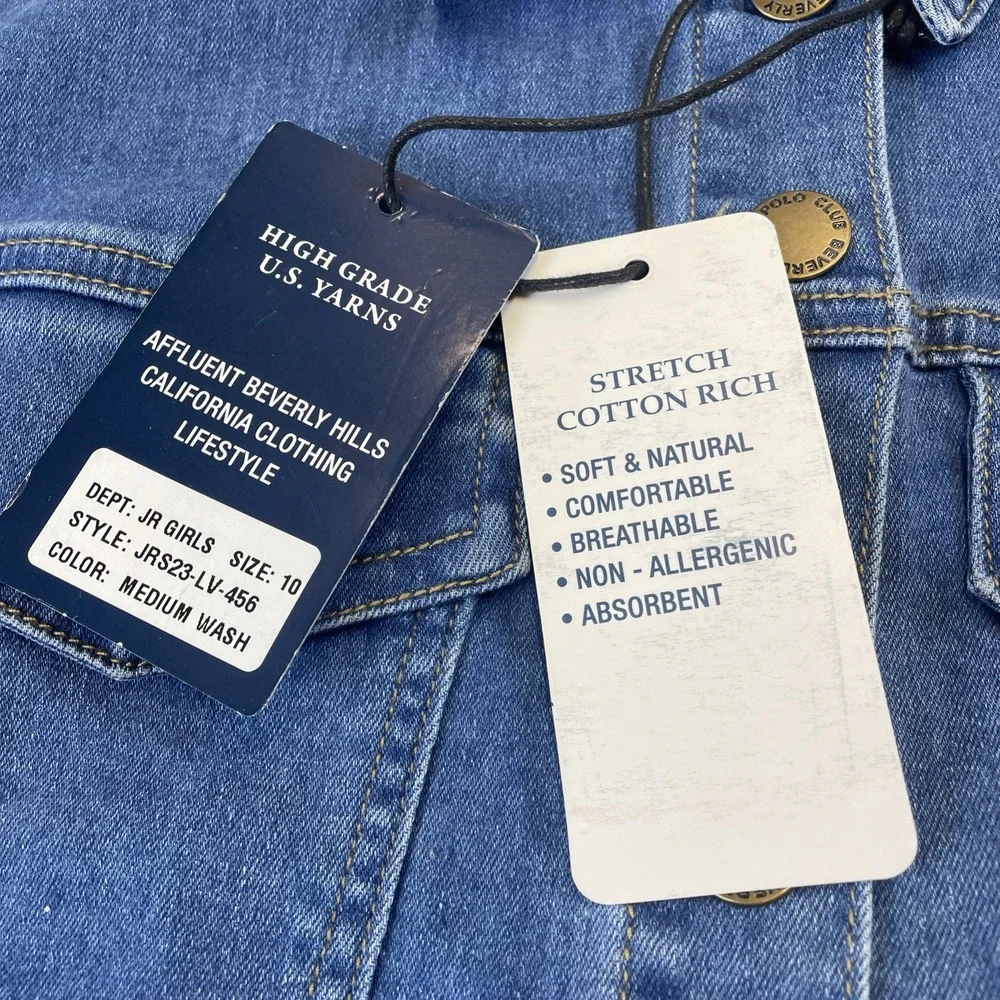 NWT Beverly Hills Polo Club Denim Long Sleeve Pockets‎ Logo Jacket girl's 10